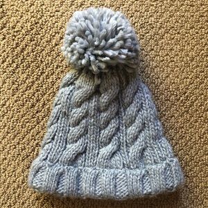 Grey Cable Knit Beanie with Pom